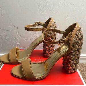 Coach Brown Leather Weave 7.5 with 3.5 Heels.